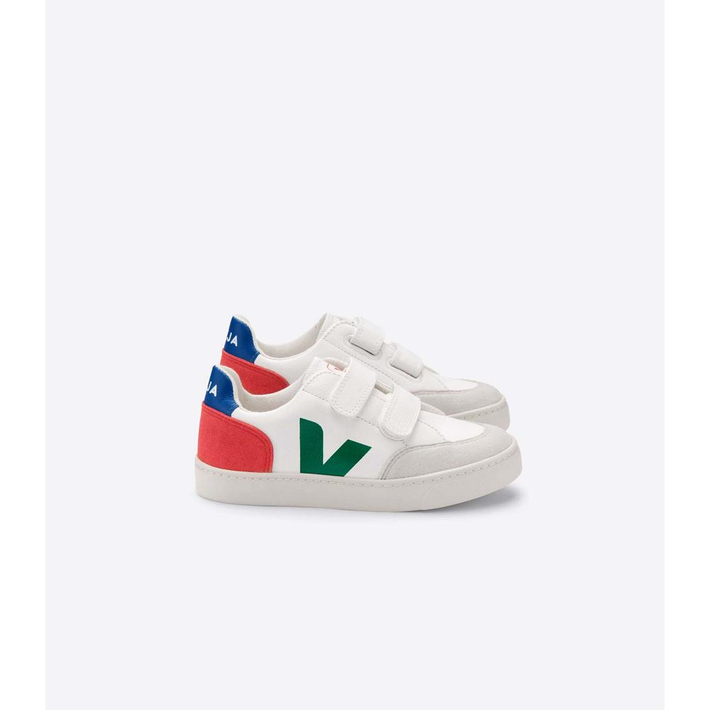 Veja V-12 LEATHER Sko Barn White/Green | NO 752GSO